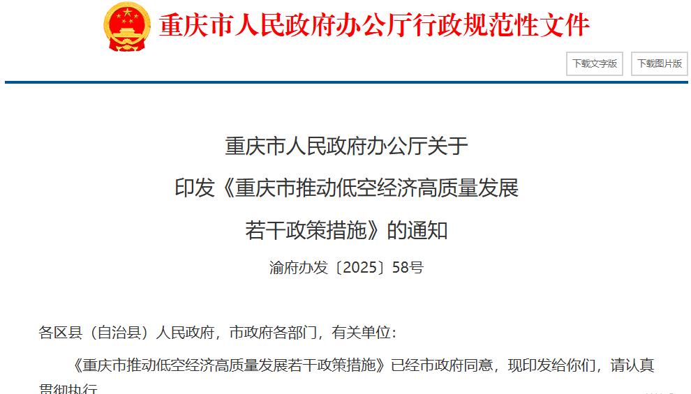 重庆加入！多省市真金白银支持低空经济